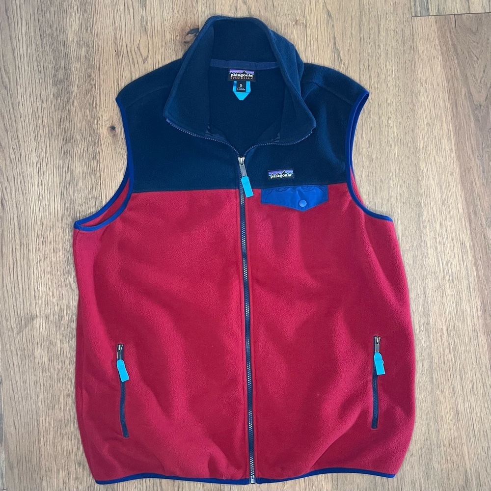 Mens Patagonia Vest XL Synchilla Color Block Navy Blue and Red